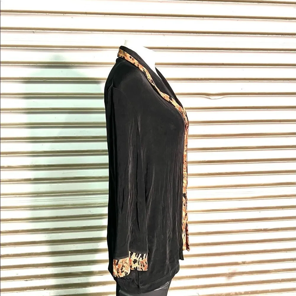 Alfred Dunner black cardigan with animal print trim